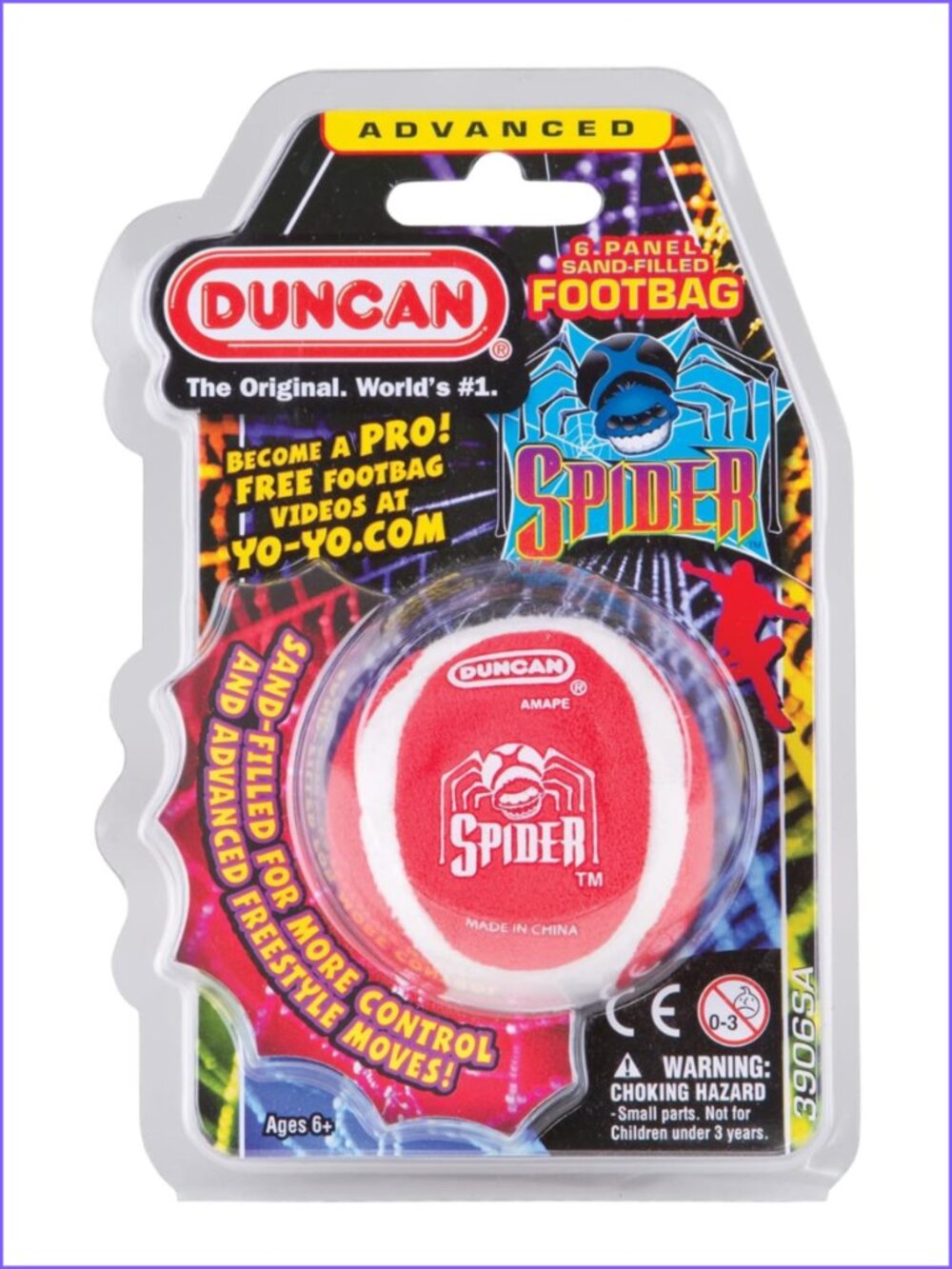 Duncan  6 Panel Footbag Spider Red New Sealed For Age 6+